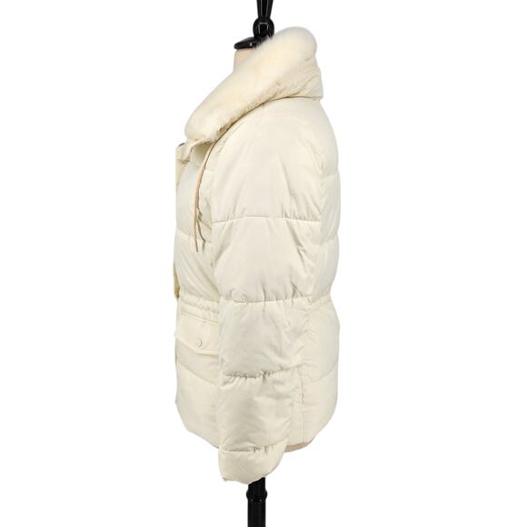 Talbots Puffer Jacket Removable Faux Fur Collar Quilted Zip Cream Size Large 12 - Picture 5 of 11